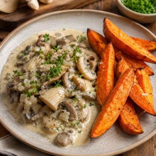 Austernpilzpfanne mit Süßkartoffelecken