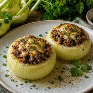 Kohlrabi mit Hack-Kräuter-Füllung