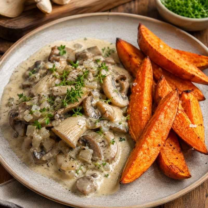 Austernpilzpfanne mit Süßkartoffelecken