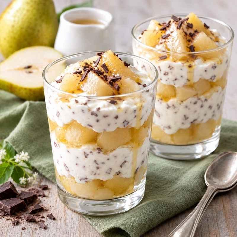 Beschwipste Stracciatella-Birne im Glas