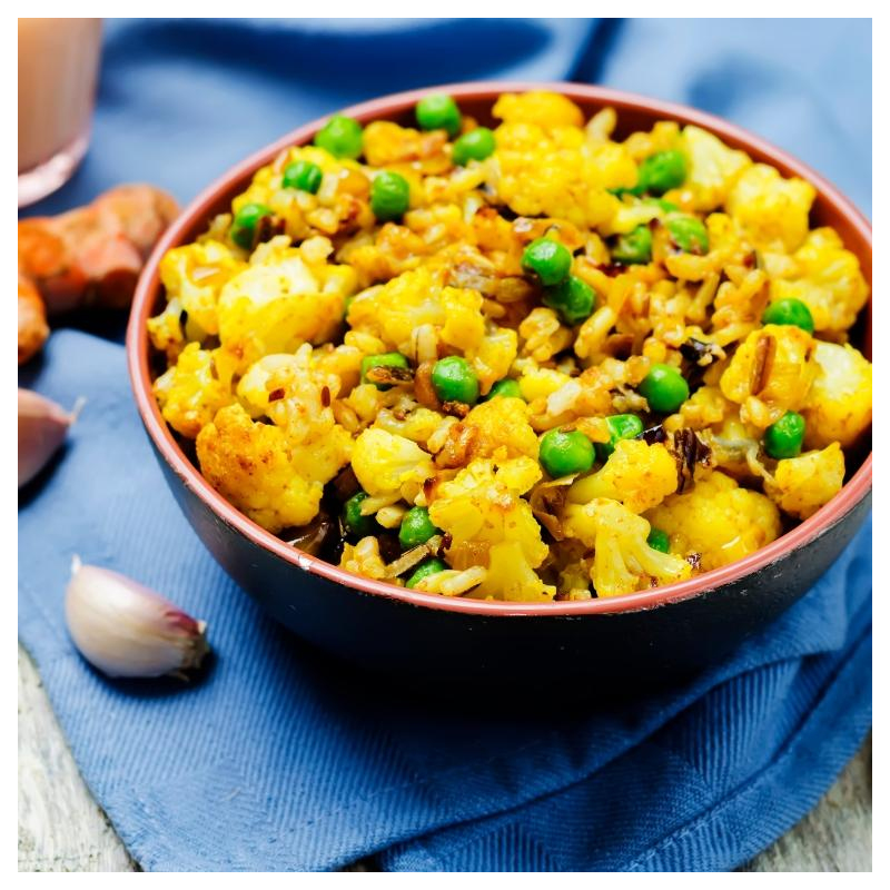 Blumenkohl mit indischem Gemüsereis