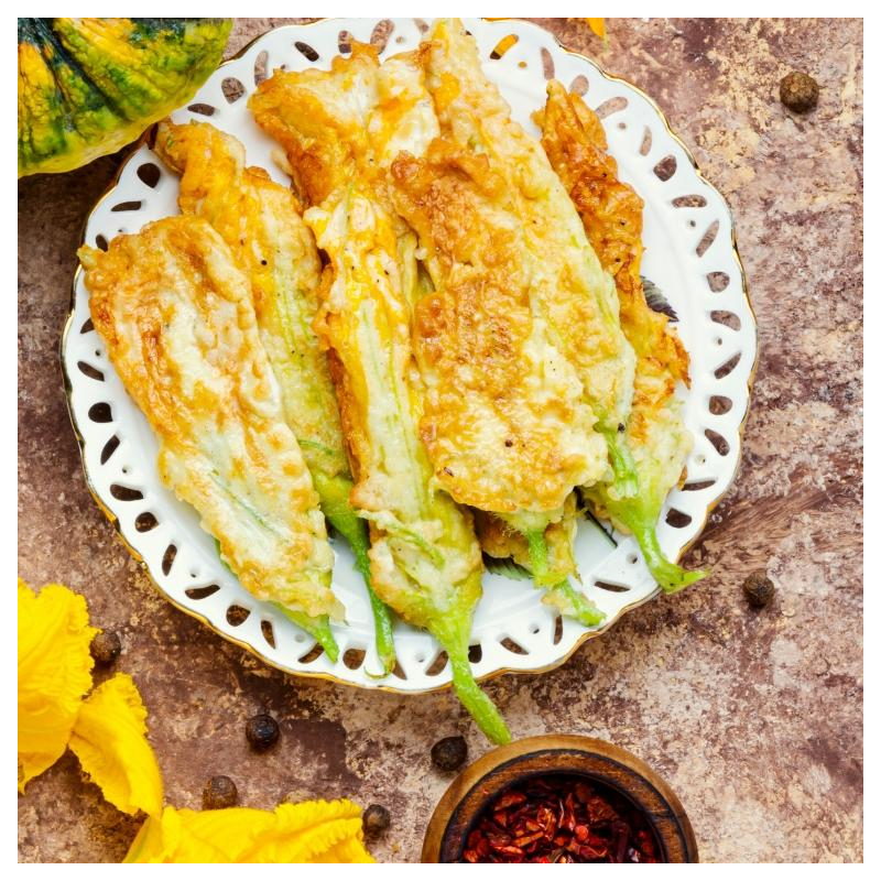 Gefüllte Zucchiniblüten mit Putenschnitzel