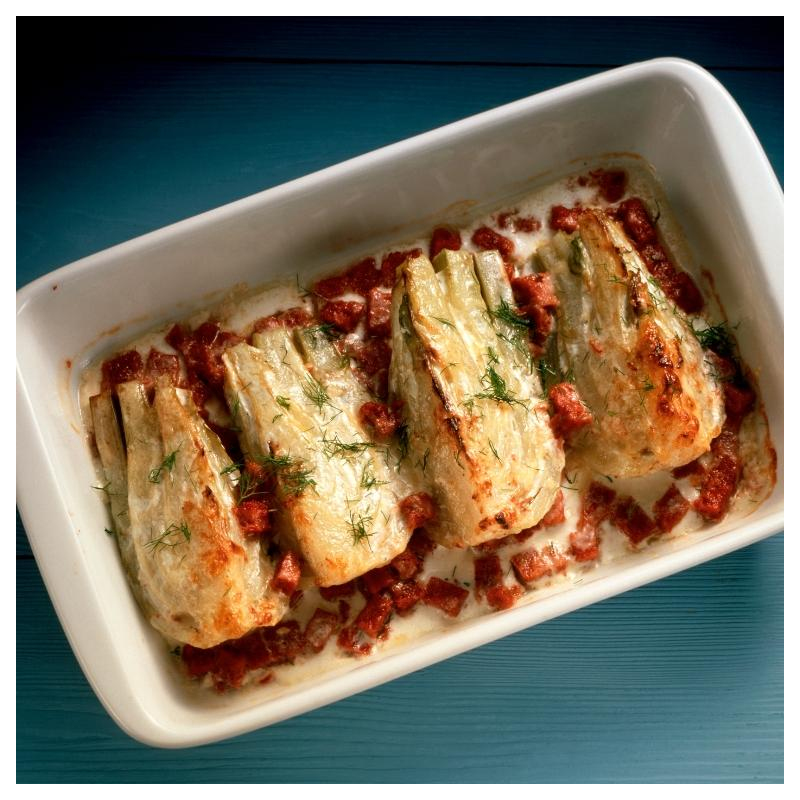 Gratinierter Fenchel mit Tomatensauce