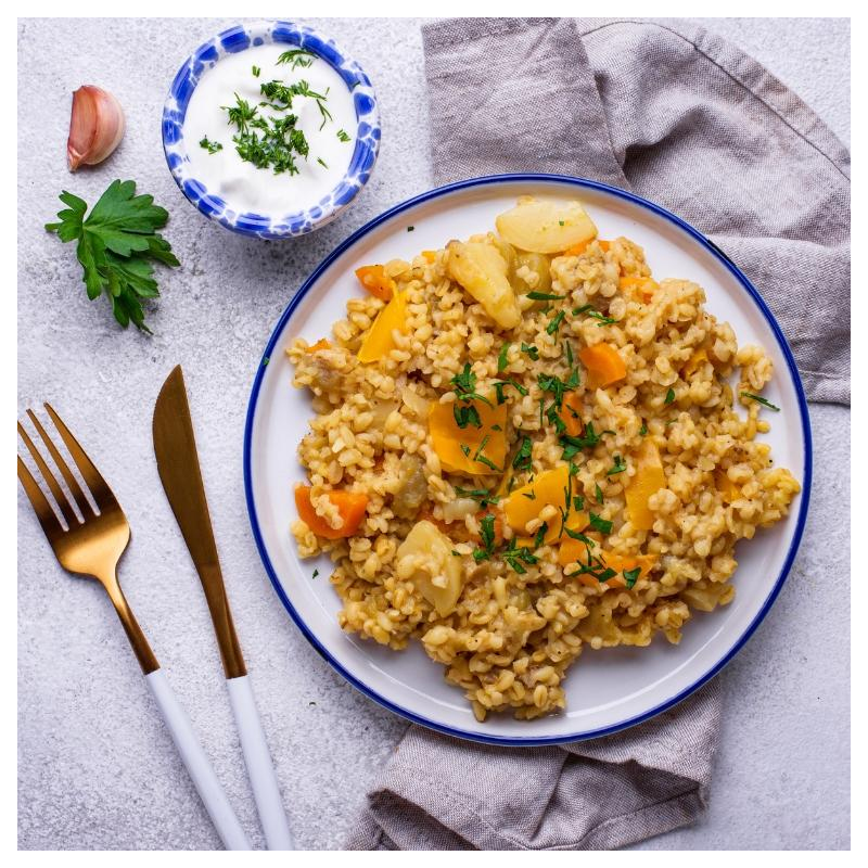 Kohlrabiragout mit Currybulgur