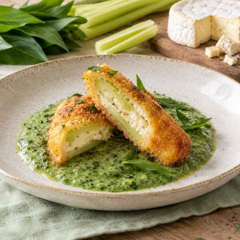 Gefüllter Stangensellerie mit Bärlauchsauce