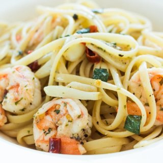 Spaghetti mit Scampi & Lauch